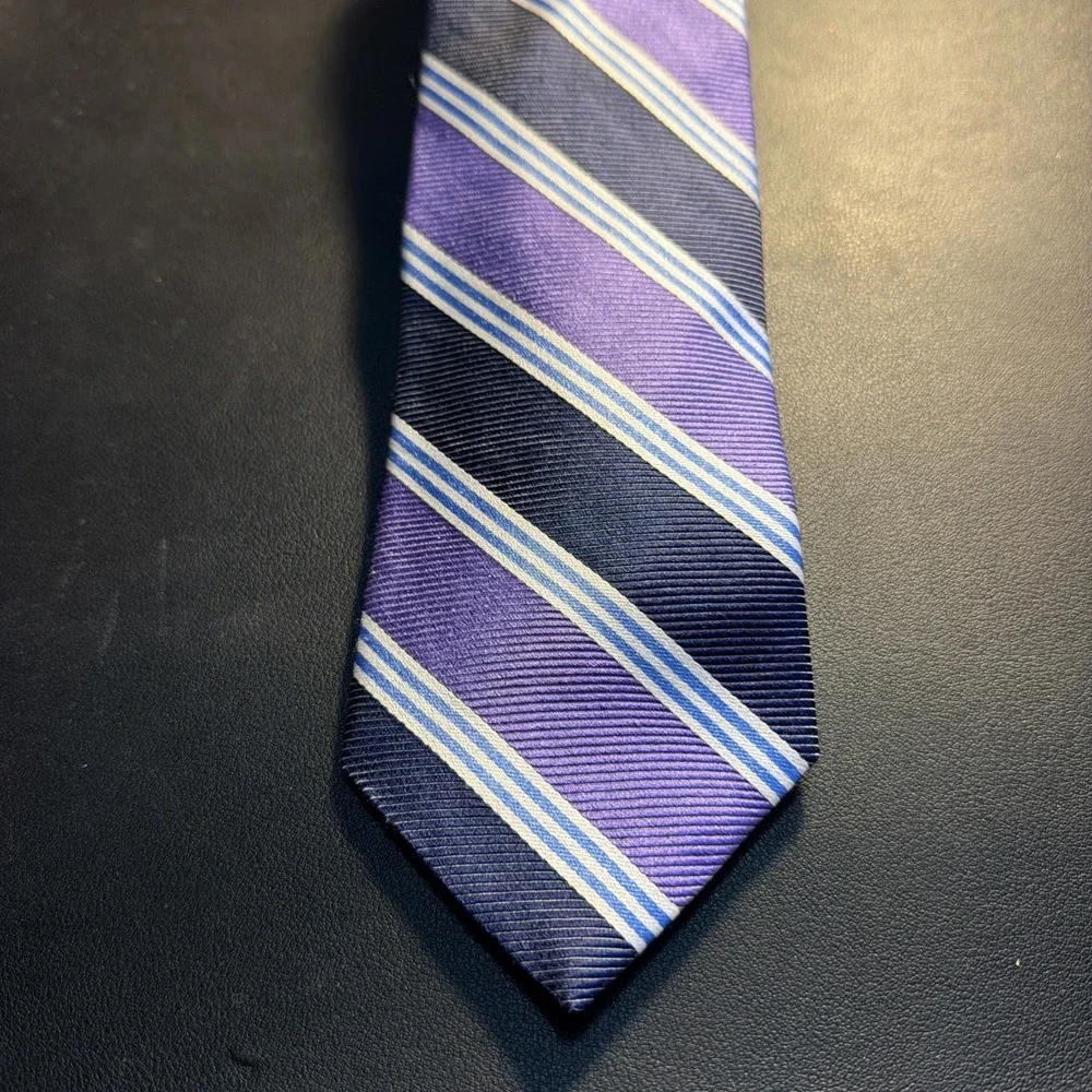 Brooks Brothers Makers And Merchants Purple A D Navy Striped Silk Tie!